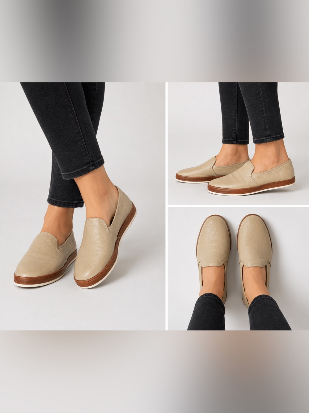 Vince Beige Slip-On Flats with Brown Trim